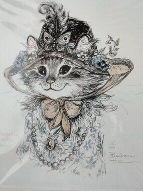 Cat Print Tabbigail With Beads Barbara Harmon Color Lithograph Signed Number Mat